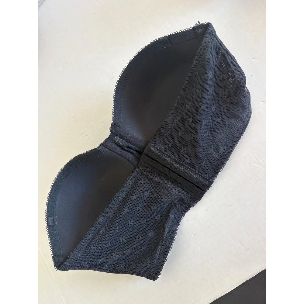 Tommy Hilfiger Black Monogram Mesh Strapless Underwire Bra 34C RLF0852
